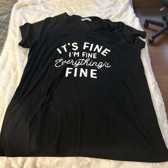 kikiberry Tops - Black Graphic T-Shirt with “It’s Fine” theme SZ XL washed not worn